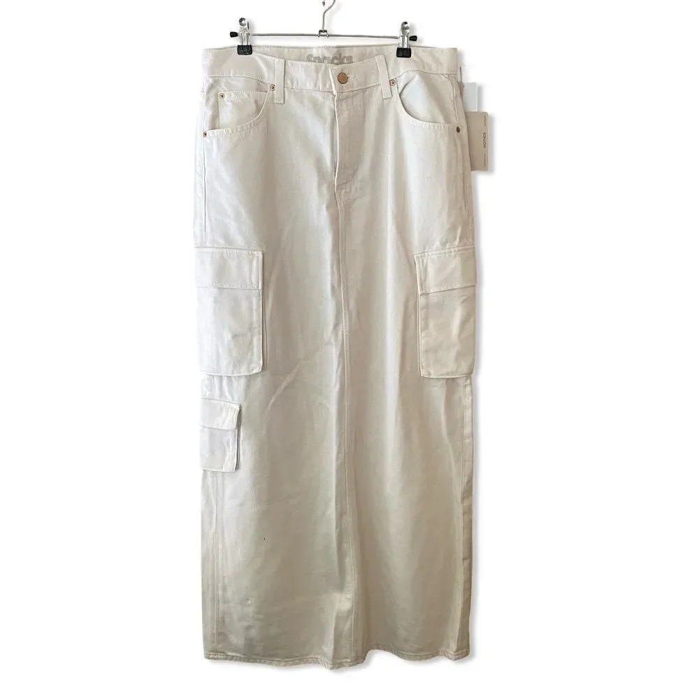NWT Mother SNACKS! The Fun Dip Cargo Skirt Natural white denim maxi Revolve 29